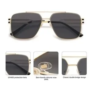 New Black Square Metal Frame Sunglasses Vintage Double Bridge Flat Lens Accessories | New Black Square Metal Frame Sunglasses  main image 2